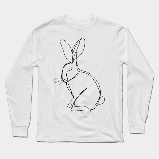 Bunny Rabbit Art | Minimalist line art illustration 1 Long Sleeve T-Shirt by Jumitu-Art